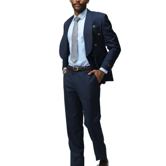 Solid Navy Shawl Lapel Skinny Fit Tazzio Men's Suit